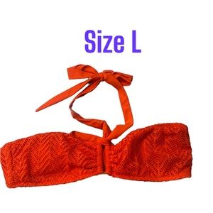 Gianni Bini Bandeau Orange Swim Top L Crochet Mesh Bikini Bathing Suit Gold EUC